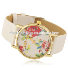 Ladies bracelet flower dial leather watch